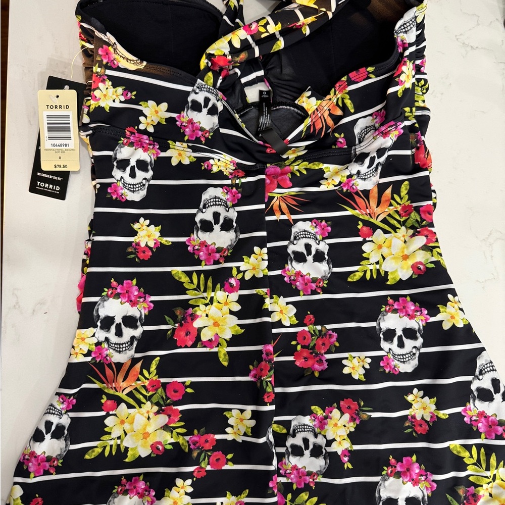 Floral Skull Print Tankini Top Size 0 (XL) NEW - Picture 4 of 5
